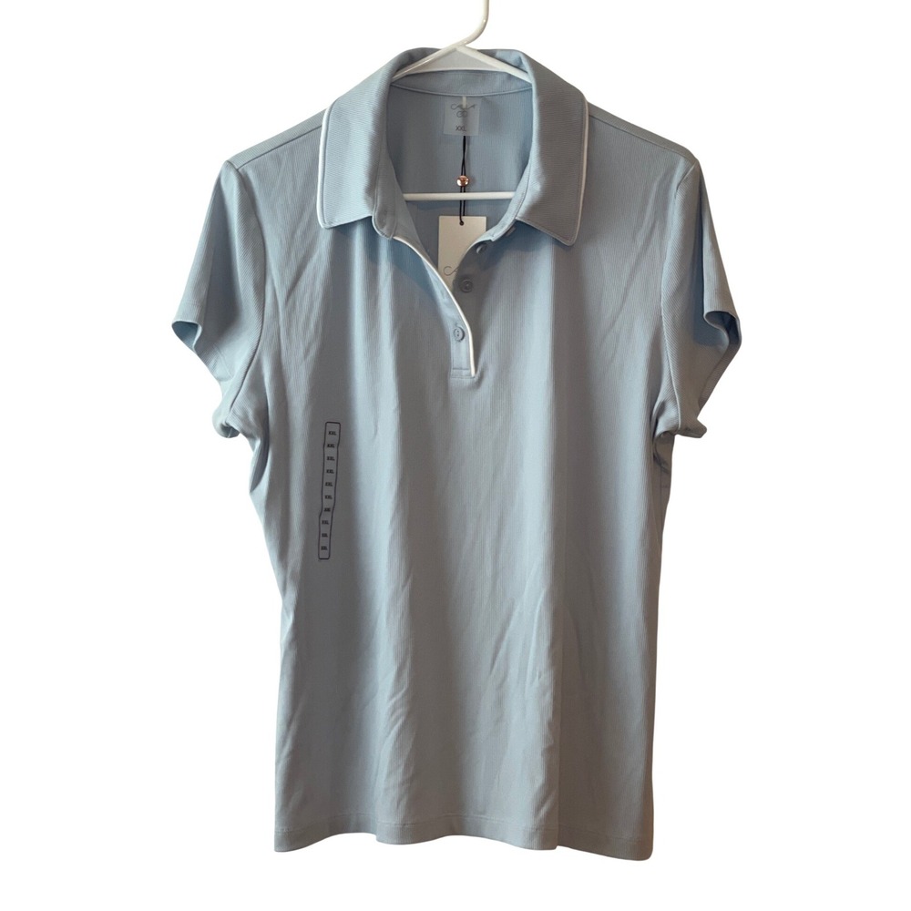 CALIA Golf Polo Shirt Women's XXL Light Blue Ribbed Short Sleeve Preppy New